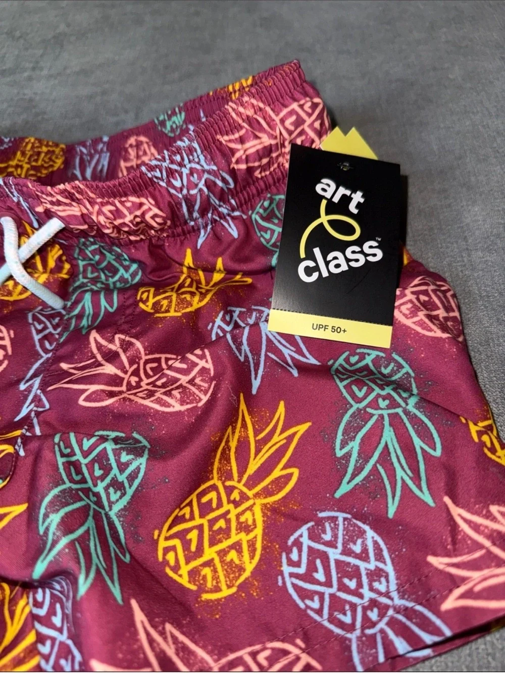 Art Class Pineapple Print Boys Maroon Swim Trunks